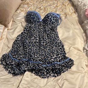 Blue leopard mesh and lace babydoll nightie lingerie M
